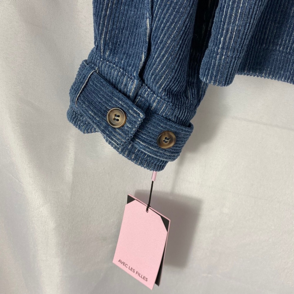 Avec Les Filles Corduroy Cropped Shacket Spring Jacket Women XL Blue Utility NWT - Picture 4 of 7